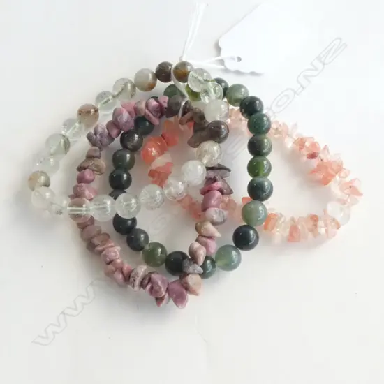 4 JADE & GEMSTONE BEAD BRACELETS