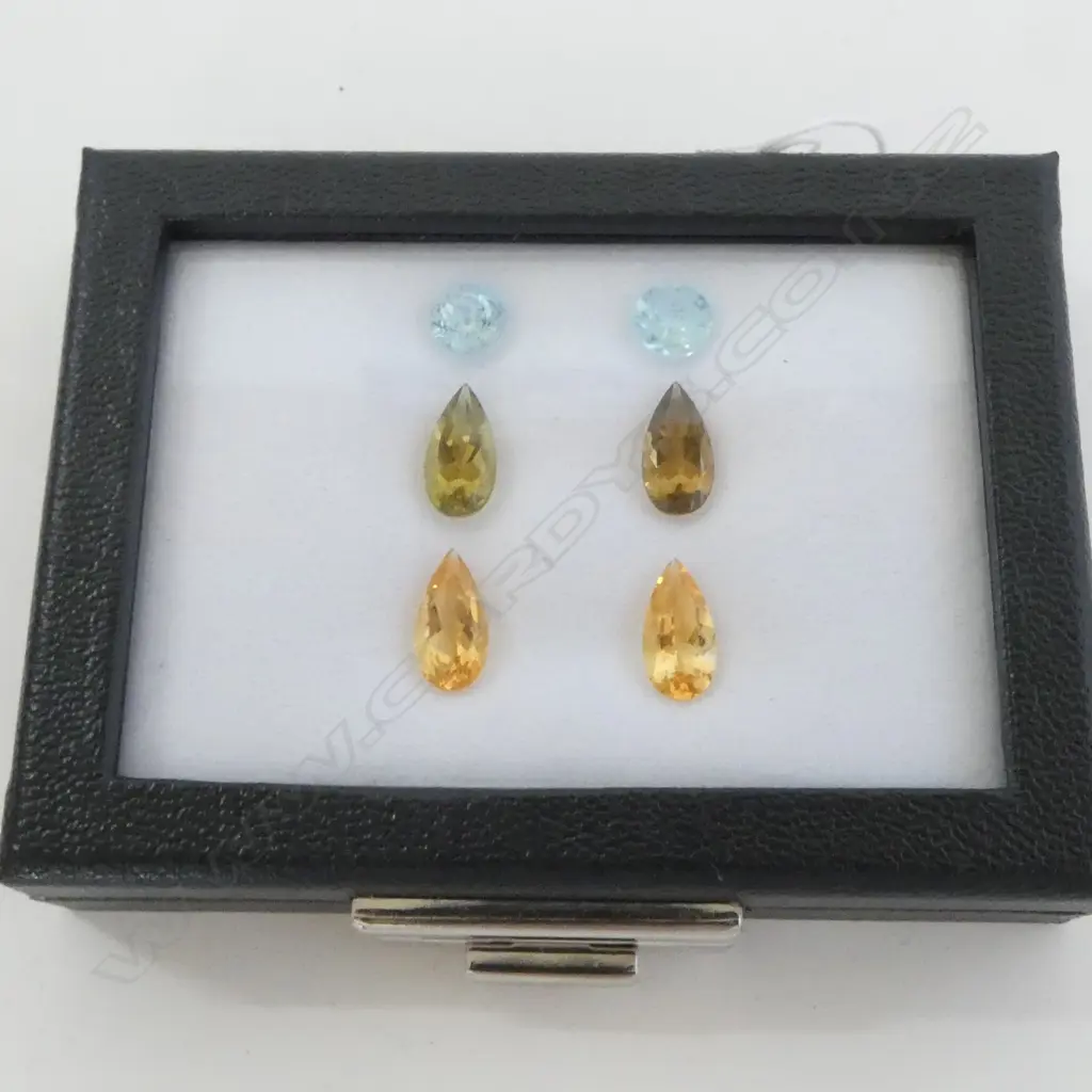 2 PRS FACET CUT CITRINE & TOPAZ TRIOS; 15.40ct, AIG REPORT Image 1++