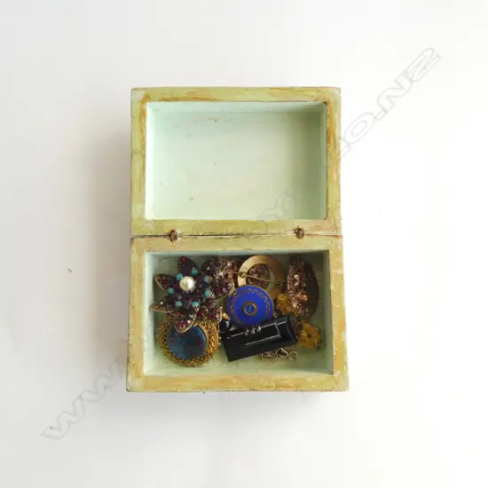 ITALIAN PAINTED BOX W.100mm + ASST. COSTUME JEWELLERY