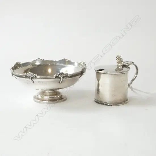 STG SILVER BOWL 90mm dia & CONDIMENT, 92grms total