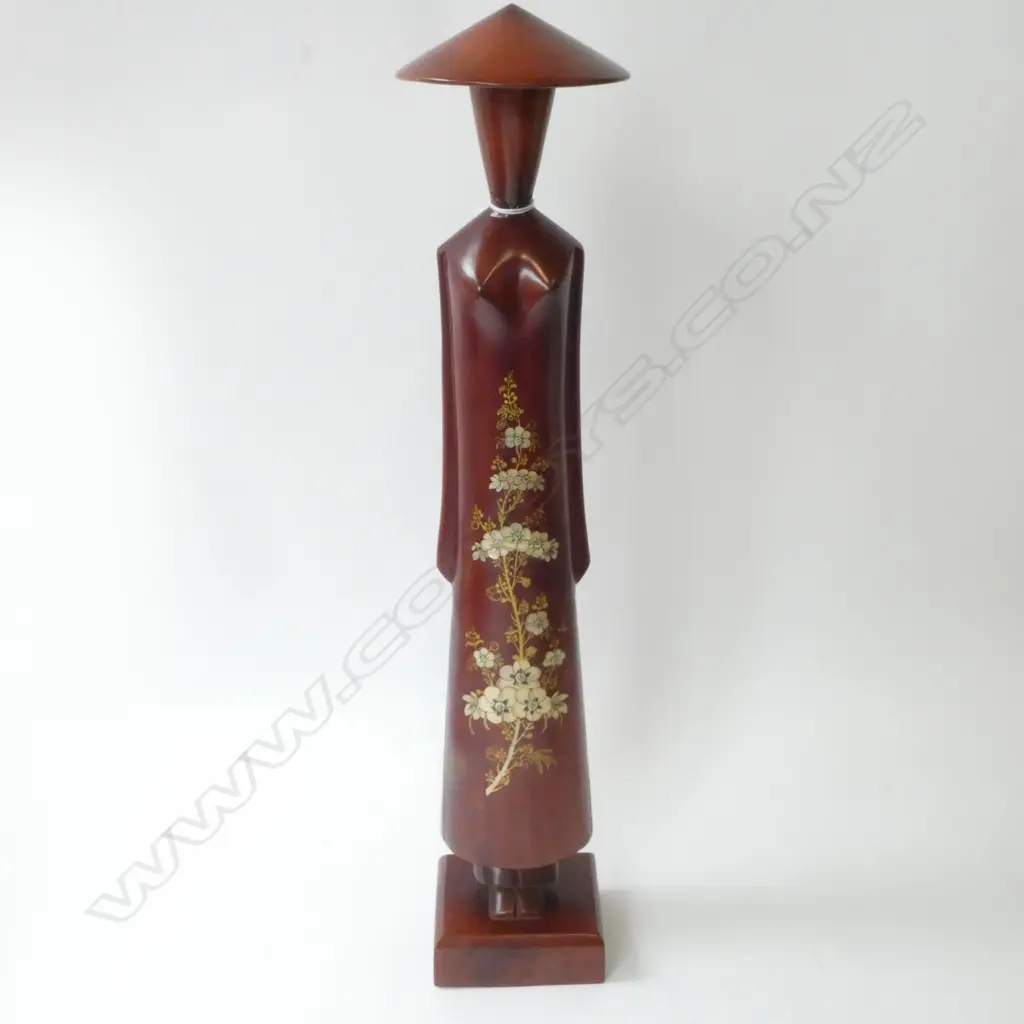 ORIENTAL WOODEN FIGURE w. MoP INLAY H.600mm Image 1++