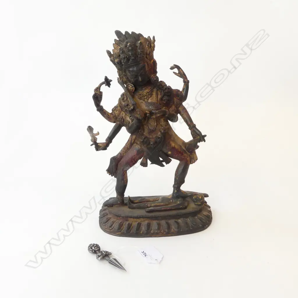 ORIENTAL 3 HEADED METAL FIGURE H.275mm + MINI DAGGER L.75mm Image 1++