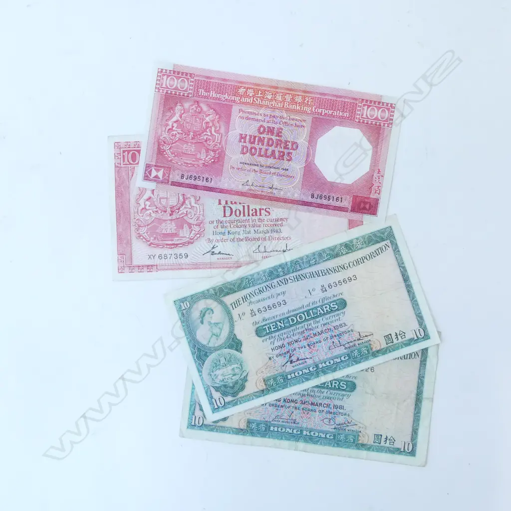 4 1980s HONG KONG BANK NOTES; 2x $100, 2x $10 Image 1++