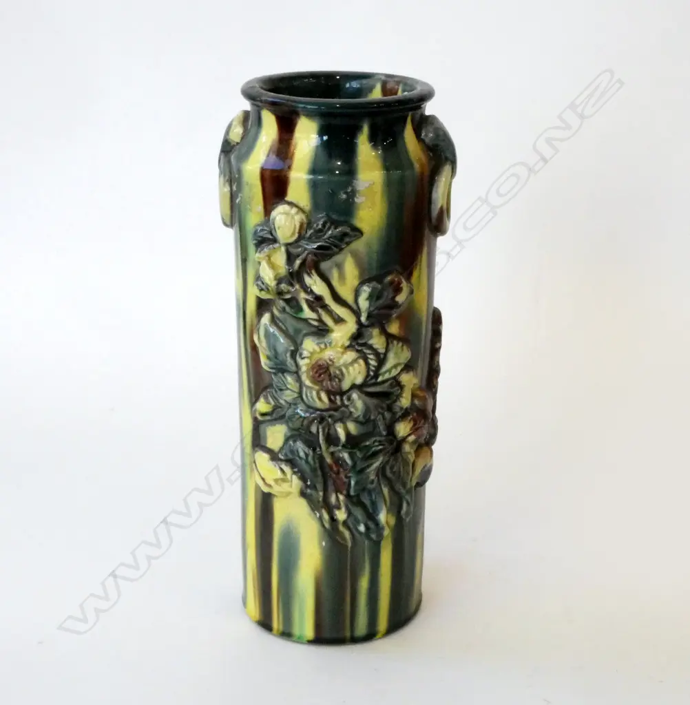 EARLY 20thC JAPANESE AWAJI WARE DRIP GLAZE POTTERY VASE H.260mm like English majolica Image 1++