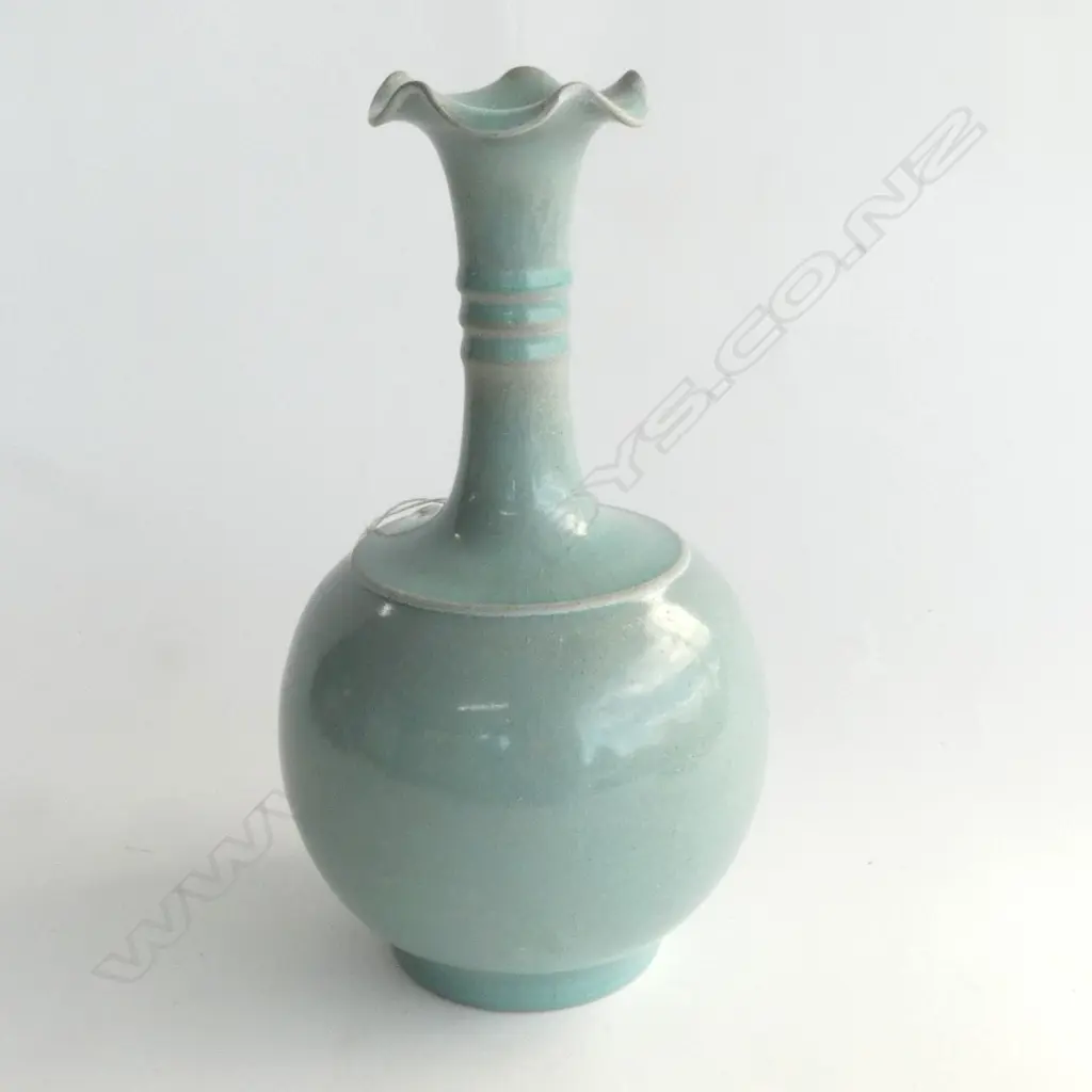 Ruzhou Kiln Porcelain String Pattern Straight Neck Flower Mouth Bottle (Song Dynasty Technique) H.262mm Image 1++