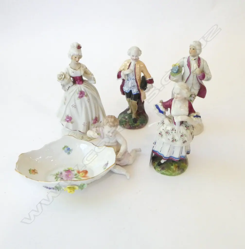 4 CHINA FIGURES & DRESDEN DISH H.185mm Image 1++