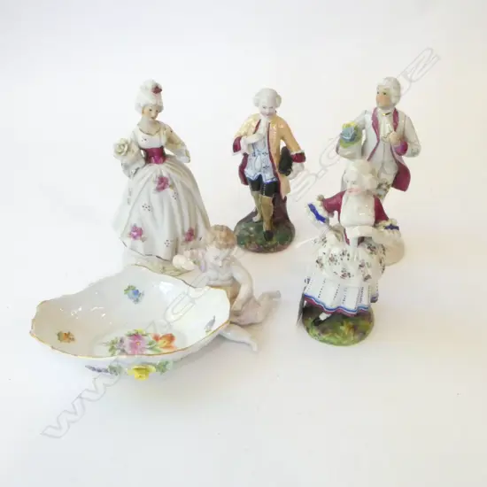 4 CHINA FIGURES & DRESDEN DISH H.185mm
