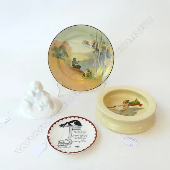 4PCS RD CHINA PAN PLATE DIA190MM CHILDS PLATE WHITE DOG ORN H100MM  & SOUTERS CAT DISH DIA110MM
