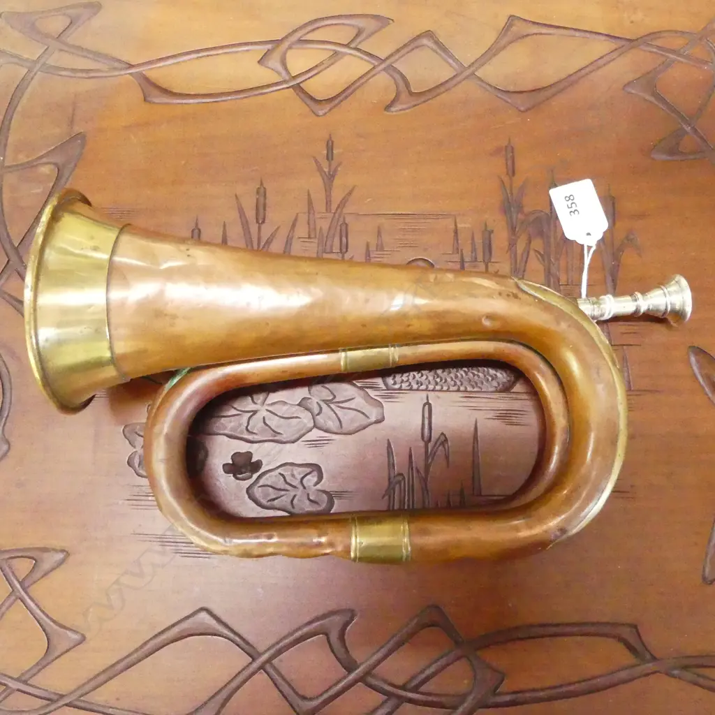 INDIAN ARMY BRASS & COPPER BUGLE HORN DATED 1942 L.310mm Image 1++