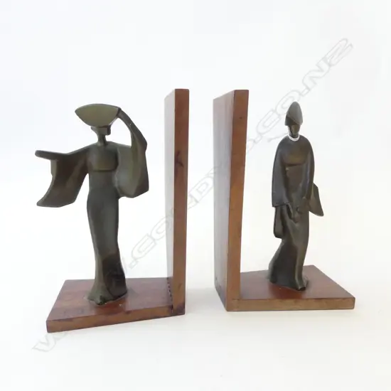 PR MID CENTURY BRONZE FIGURAL BOOK ENDS H190MM