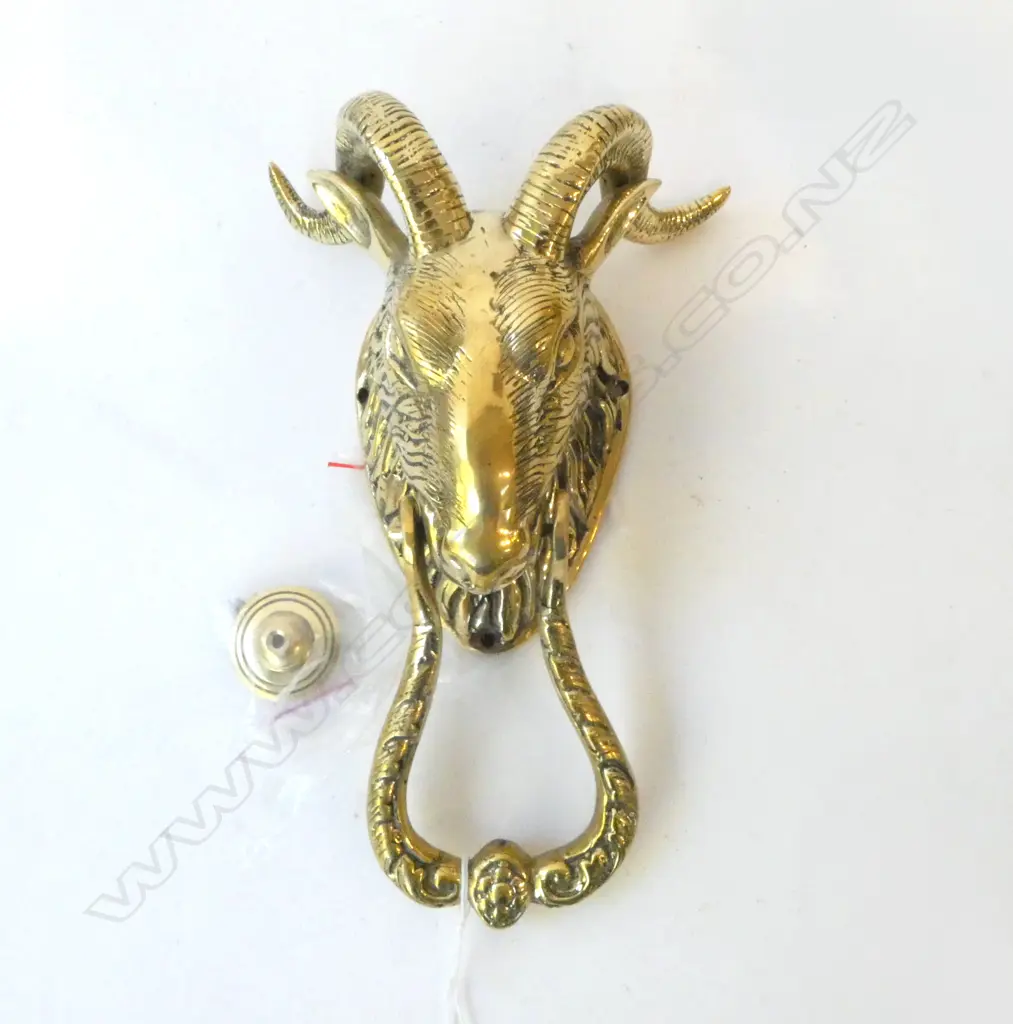 BRASS HORNED GOAT DOOR KNOCKER H.240mm Image 1++