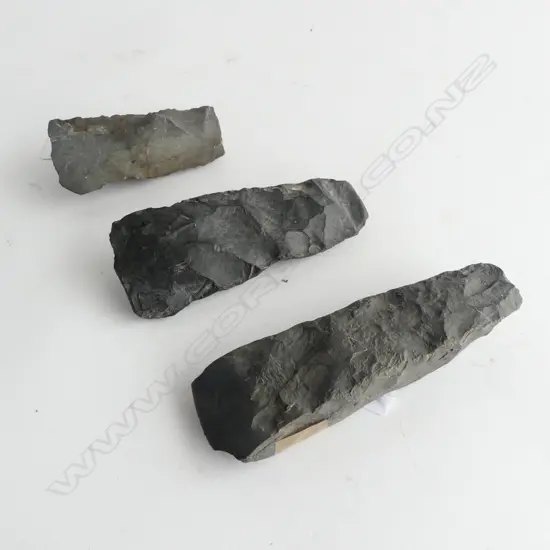3 OLD PACIFIC STONE ADZES some flake chipping. Longest 140mm