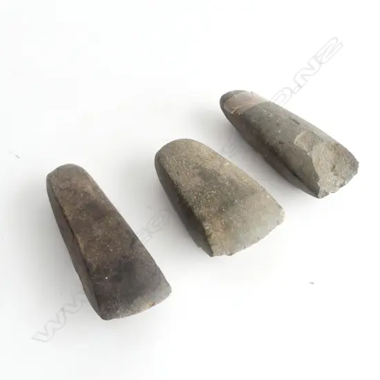3 OLD PACIFIC STONE ADZES some chipping. Longest 140mm