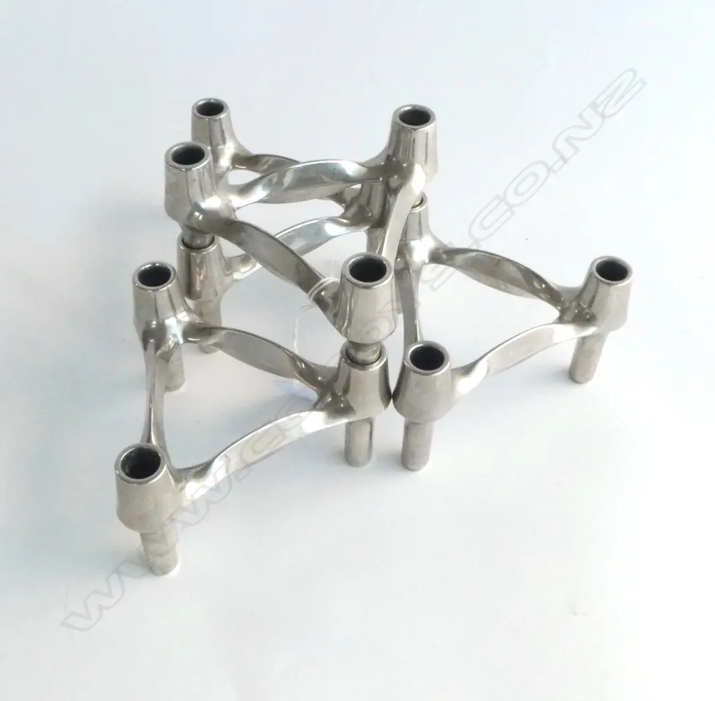 4 VINTAGE CHROME STOFF NAGEL MODULAR CANDLE HOLDERS, H.70 x 110mm ea Image 1++