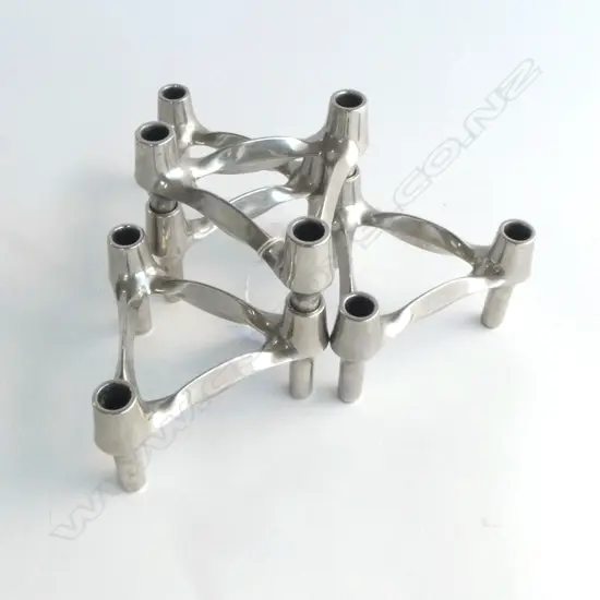 4 VINTAGE CHROME STOFF NAGEL MODULAR CANDLE HOLDERS, H.70 x 110mm ea