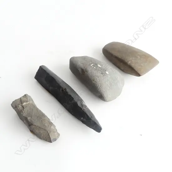 4 OLD PACIFIC STONE ADZES: 2 broken. Longest 155mm