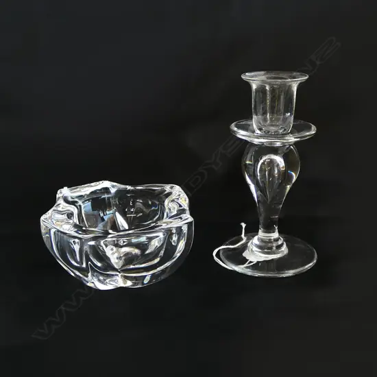 DAUM GLASS BOWL DIA120MM & ST LOUIS CRYSTAL CANDLESTICK H150MM
