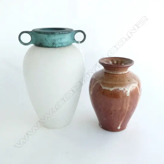 BRONZE & GLASS VASE H240MM & STUDIO POTTERY VASE H170MM