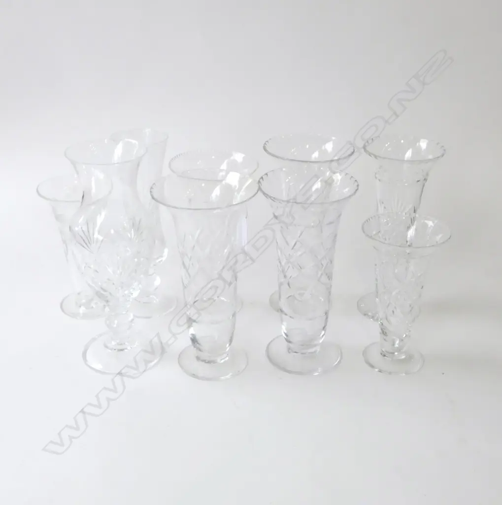 NINE VINTAGE CUT CRYSTAL VASES EXCELLENT CONDITION, L.225MM-155mm Image 1++