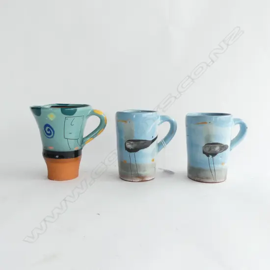 3 STEVE FULLMER STUDIO POTTERY MUGS H.130mm AF