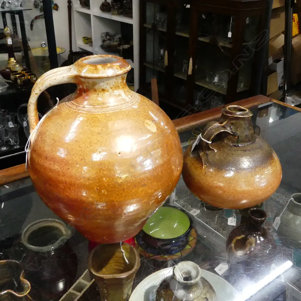 2 N.Z. STUDIO POTTERY JUGS (1 STAMPED) H.330mm Image 1++