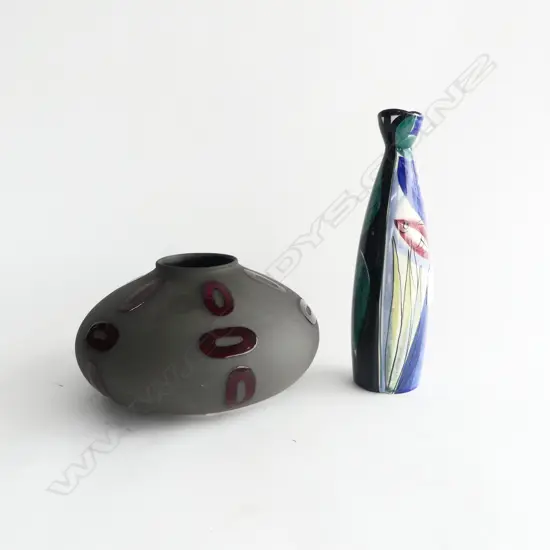 STAVNGERFLINT NORWEGIAN MID CENTURY VASE H265MM & WEST GERMAN SQUAT  VASE H140MM