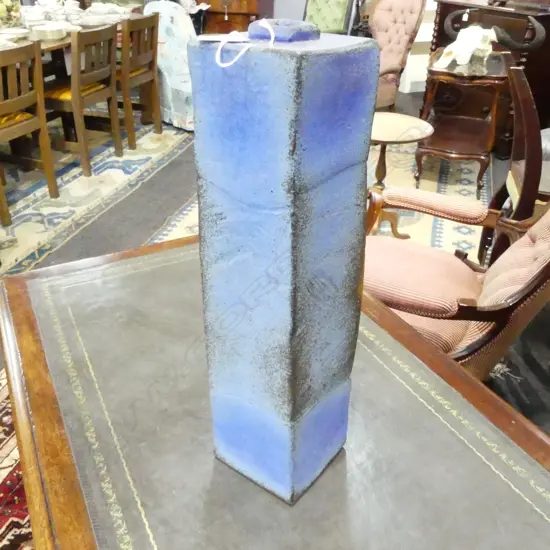 N.Z. STUDIO POTTERY TALL BLUE SQUARE FORM VASE H.450mm