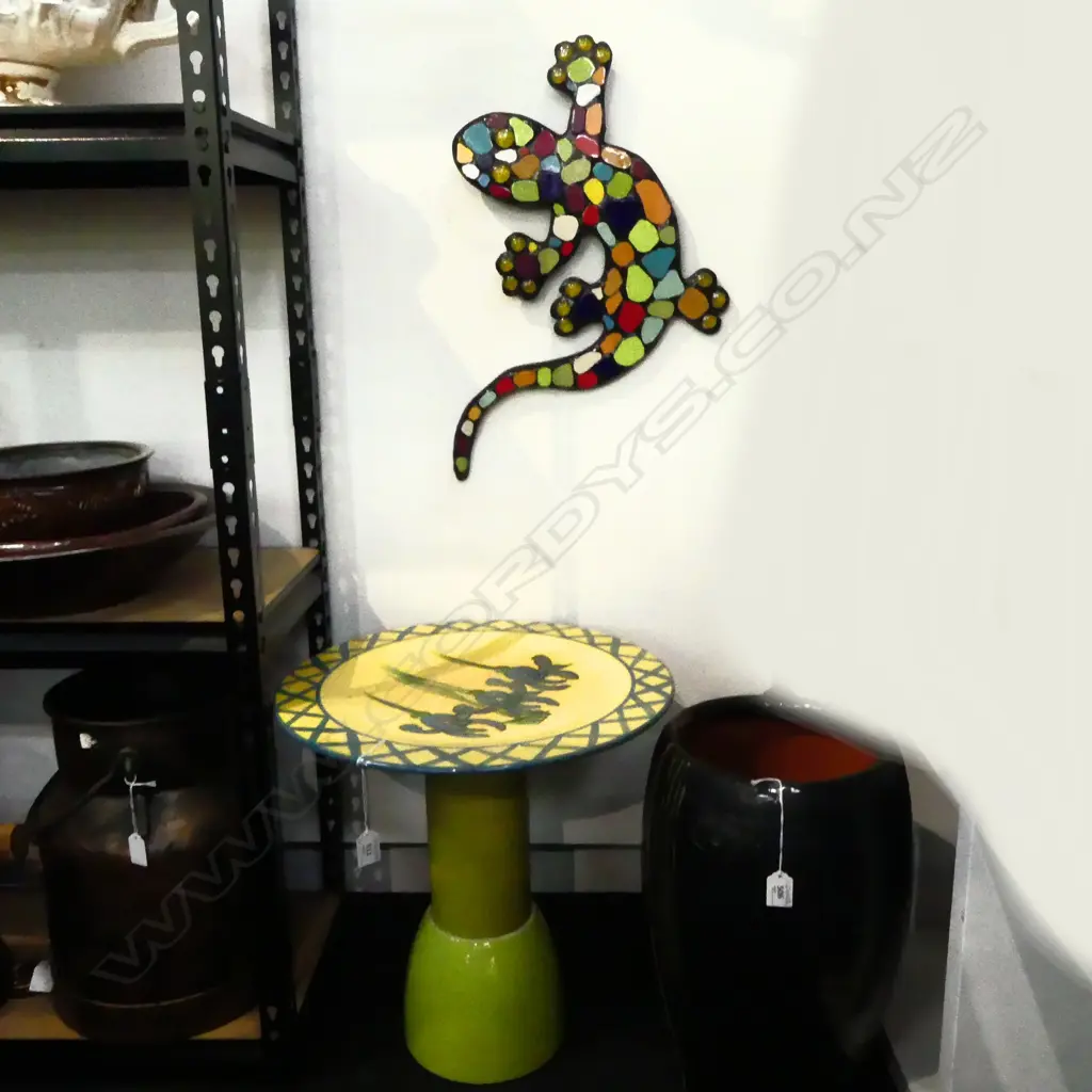 CERAMIC BIRD BATH H.455mm, 440mm dia + MOSAIC LIZARD W.545mm Image 1++