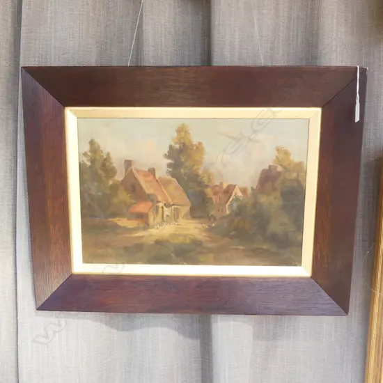 VILLAGE IN LANDSCAPE, OIL ON CANVAS 295x450mm