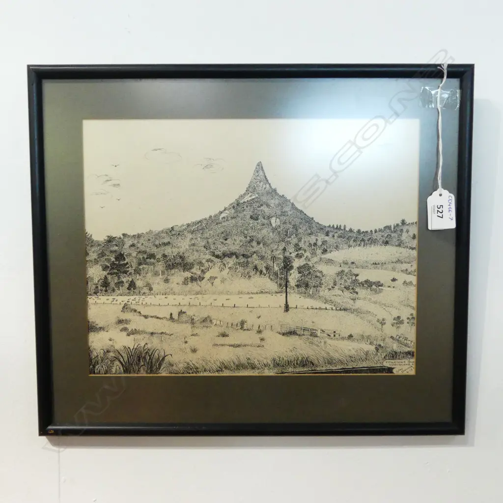 STAN BOWKER, TOKATOKA PEAK NORTHLAND, INK ON PAPER, SIGNED & DATED '70 Image 1++