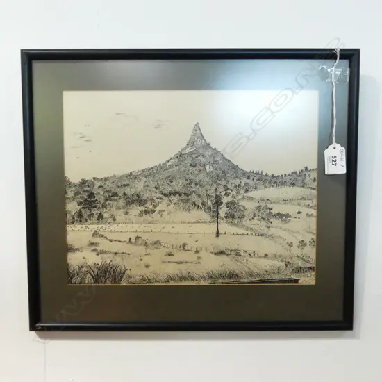 STAN BOWKER, TOKATOKA PEAK NORTHLAND, INK ON PAPER, SIGNED & DATED '70