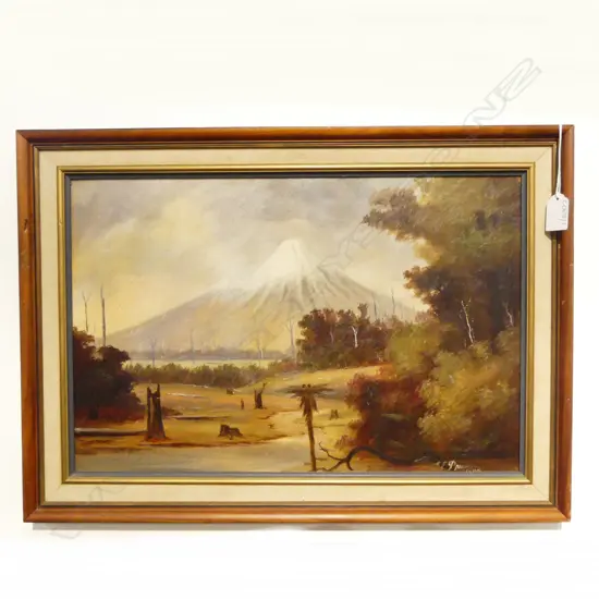 GEORGE EDMUND PRUDEN (1870-1944), MT EGMONT TARANAKI, OIL ON BOARD 1908 300x455mm
