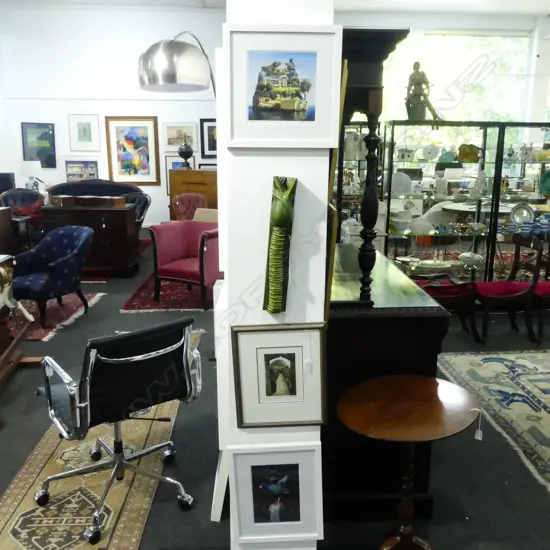 BOB STEINER CERAMIC NIKAU PALM H.410mm + 3 PRINTS; 2 BY BARRY ROSS SMITH 'POST' & 'WATERFRONT VILLAS' 200x200mm