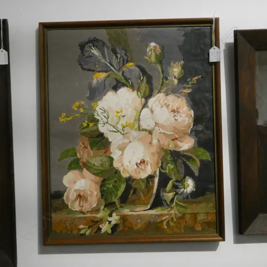 SIGNED PAINT BY NUMBERS FLORAL STILL LIFE, ACRYLIC ON CANVAS '77 500x400mm