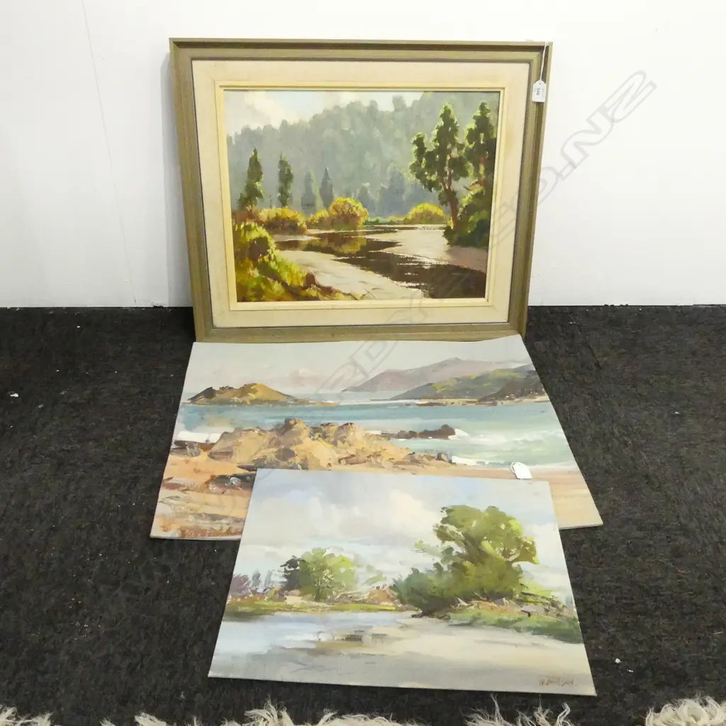 3 LANDSCAPE OILS; D NEILSON 'WILLOWS DANIELLS RIVER', D. BADCOCK WELLINGTON 510x655mm, E. B. LATTEY faults Image 1++