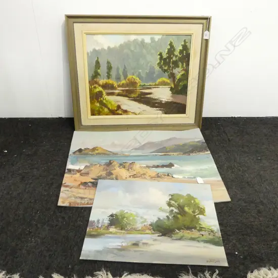 3 LANDSCAPE OILS; D NEILSON 'WILLOWS DANIELLS RIVER', D. BADCOCK WELLINGTON 510x655mm, E. B. LATTEY faults