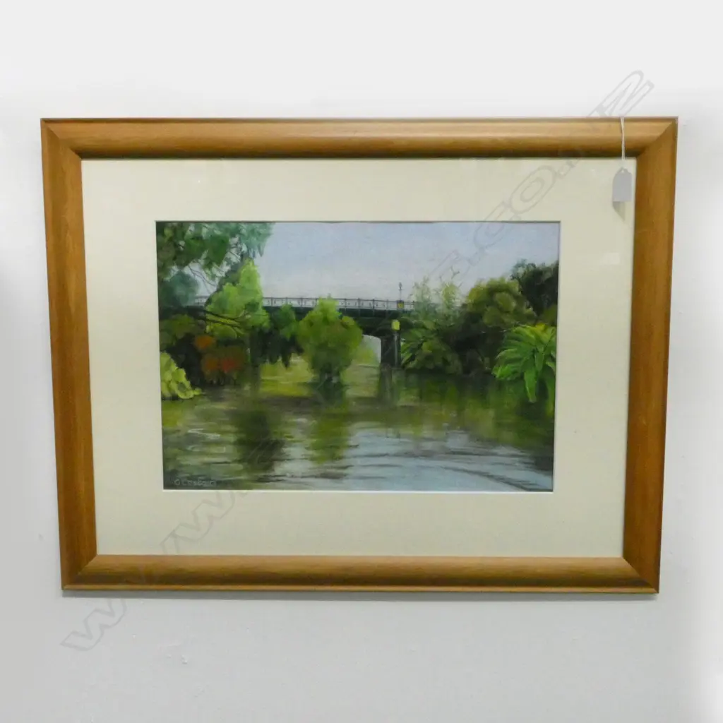 G.COSTAIN, BRIDGE OVER THE RIVER, PASTEL,440 X 300MM. Image 1++
