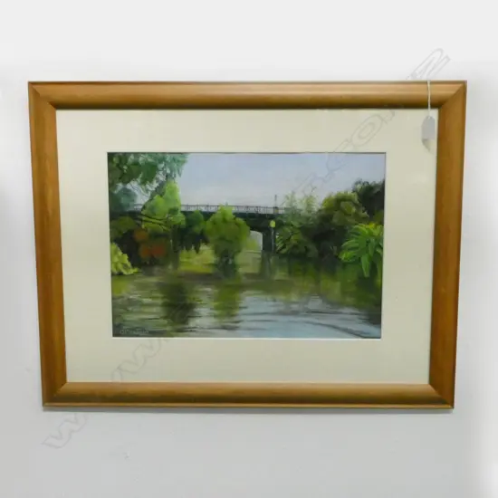 G.COSTAIN, BRIDGE OVER THE RIVER, PASTEL,440 X 300MM.