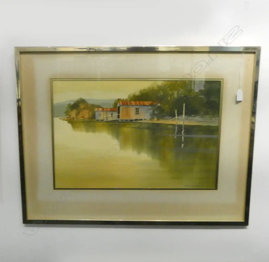 CYNTHIA TAYLOR 'BOAT SHEDS WHANGAROA HARBOUR NORTHLAND' WC '81 360x550mm Image 1++