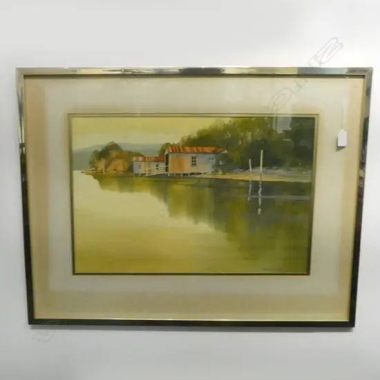 CYNTHIA TAYLOR 'BOAT SHEDS WHANGAROA HARBOUR NORTHLAND' WC '81 360x550mm