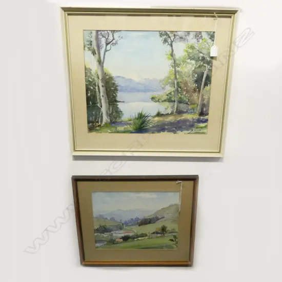 2 W/C LANDSCAPES by MAINIE EVANS; Largest 370x450mm