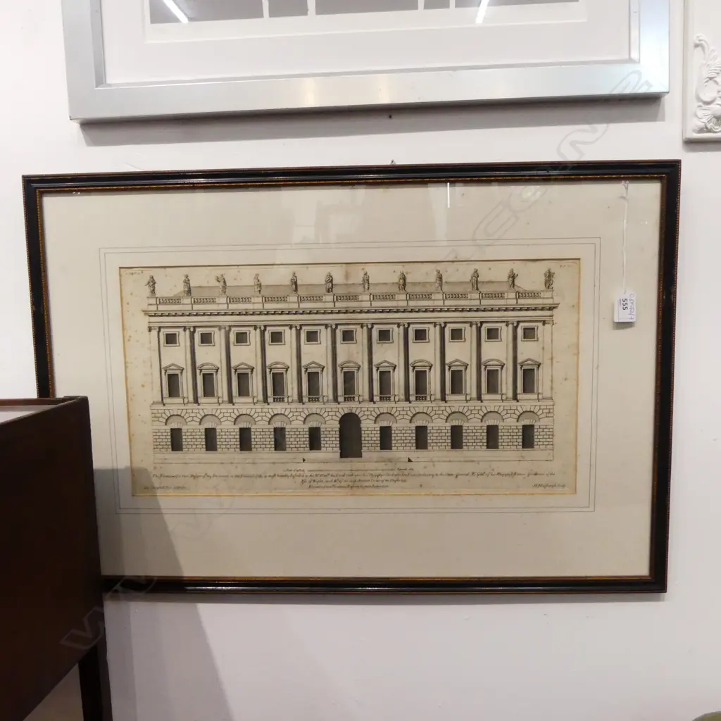 ANTIQUE ETCHING, PALLADIAN ARCHITECTURAL ELEVATION - LORD CADOGAN 260x505mm foxing Image 1++