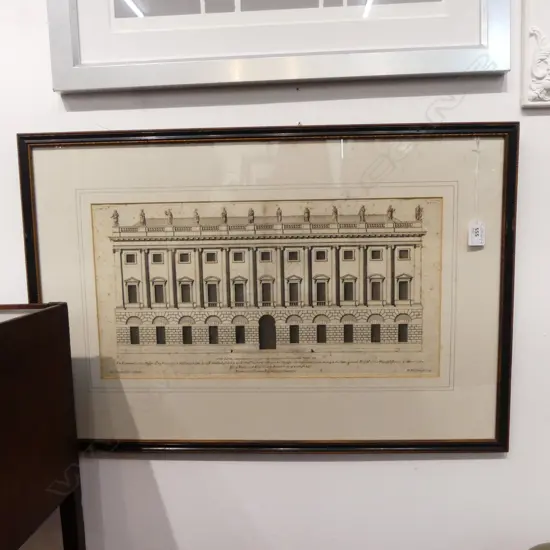 ANTIQUE ETCHING, PALLADIAN ARCHITECTURAL ELEVATION - LORD CADOGAN 260x505mm foxing