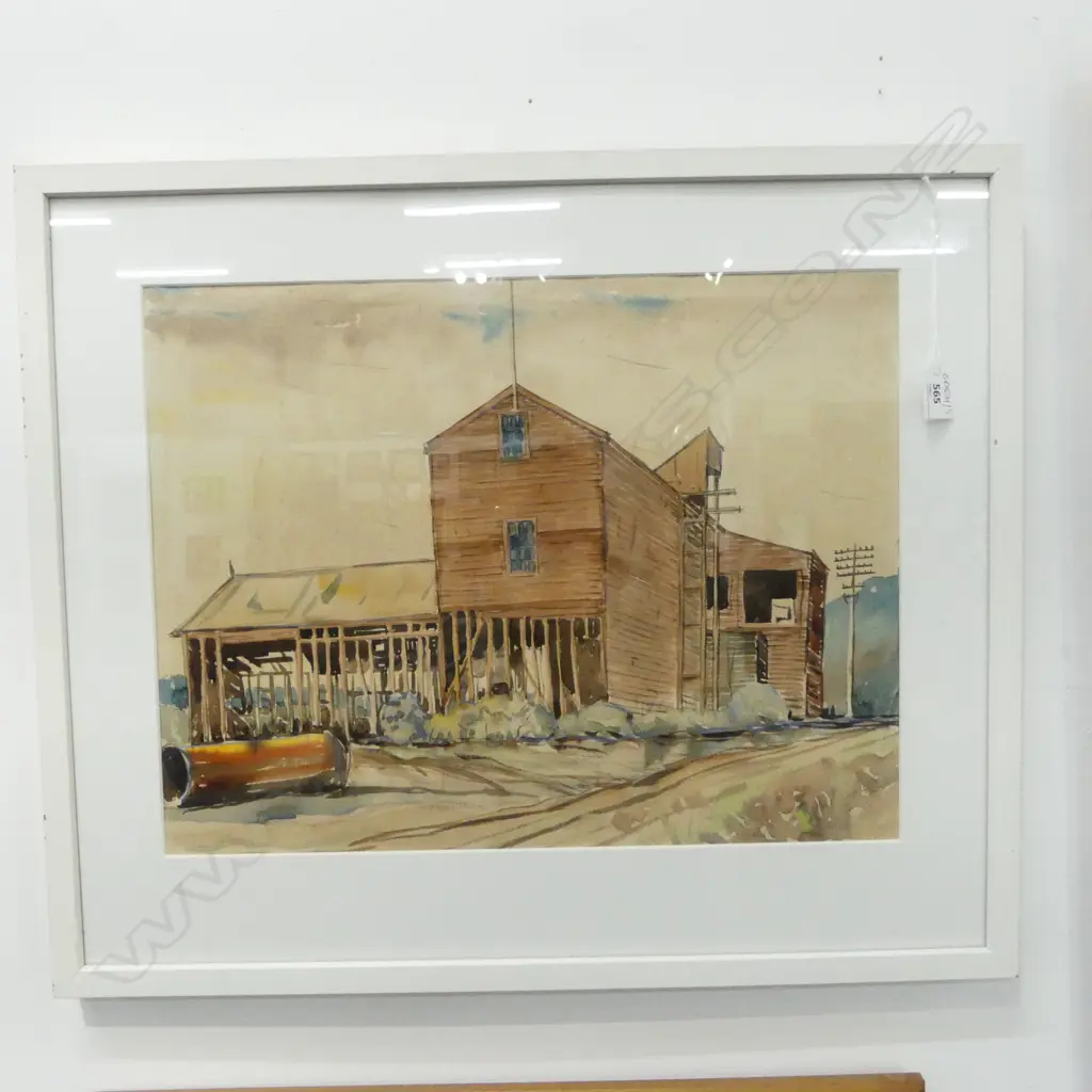 UNSIGNED WC ATTRIBUTED GEOFF FAIRBURN, WOODEN INDUSTRIAL BUILDING 365 x 475 Image 1++