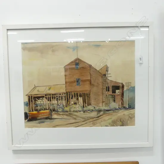 UNSIGNED WC ATTRIBUTED GEOFF FAIRBURN, WOODEN INDUSTRIAL BUILDING 365 x 475
