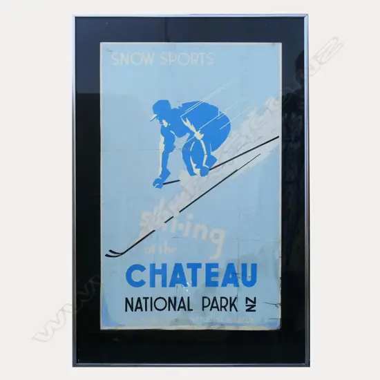 OLD 1960S SKIING TOURIST POSTER ' SKIING AT THE CHATEAU NATIONAL PARK', SOME ATTENTION REQUIRED, 760 x 490mm