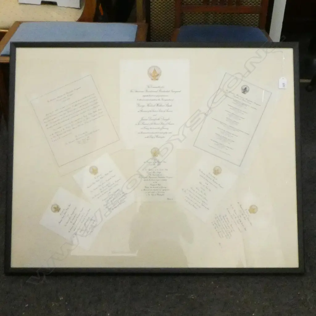 FRAMED INVITATIONS AMERICAN BICENTENNIAL PRESIDENTIAL INAUGURAL GEORGE BUSH & JAMES QUAYLE 1989 670x855mm  Image 1++