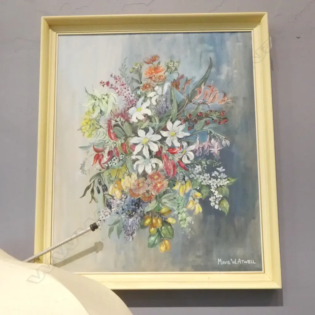 MAVIS W. ATWELL, FLORAL STILL LIFE, ACRYLIC ON BOARD 600x500mm Image 1++