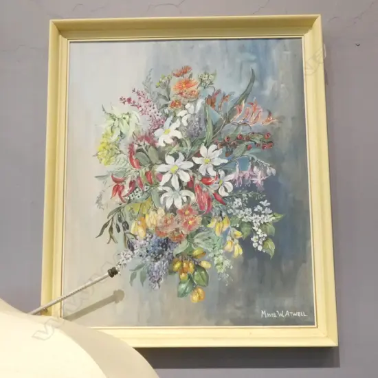 MAVIS W. ATWELL, FLORAL STILL LIFE, ACRYLIC ON BOARD 600x500mm