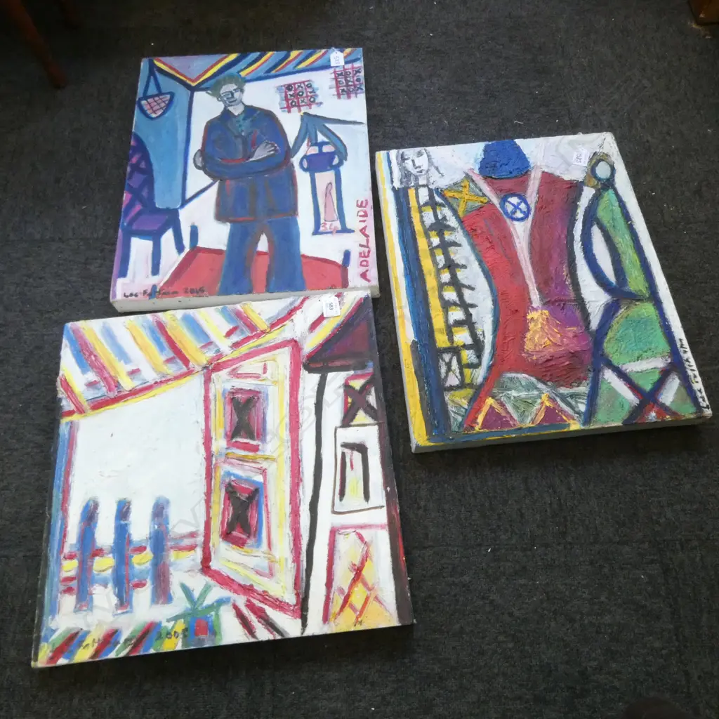 LEE FELTHAM, "ADELAIDE" & OTHERS ACRYLIC ON CANVAS X 3, SIGNED 2015 & 2005, LGST 500 X 400 MM, provenance below Image 1++